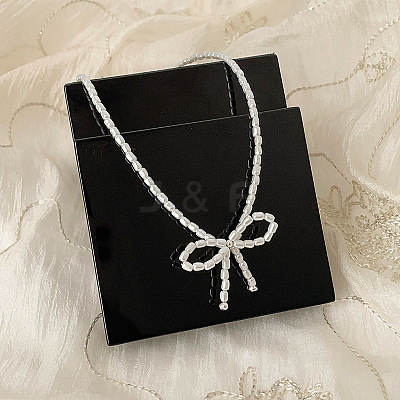 Resin Pearl Beaed Bowknot Pendant Necklaces for Women NJEW-K386-02A-P-1