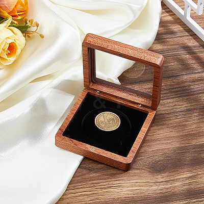Wood Commemorative Coin Box CON-WH0107-36A-1