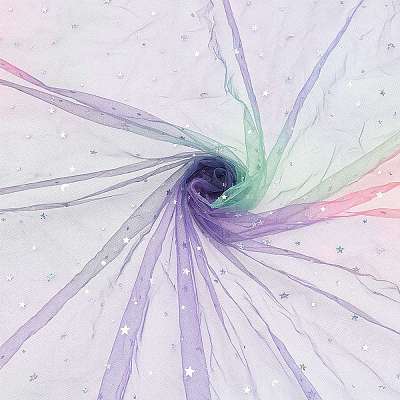 Tie Dye Silver Star Polyester Mesh Tulle Fabric DIY-WH0410-84-1