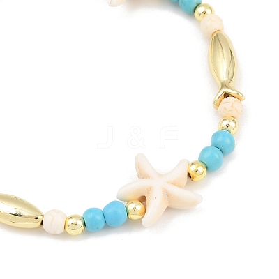 Synthetic Turquoise & Brass Beaded Stretach Bracelets for Women BJEW-JB12487-1