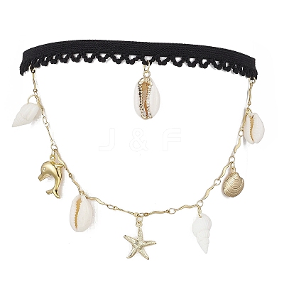 304 Stainless Steel Starfish & Shell & Dolphin Tassel Thigh Leg Chains AJEW-AN00654-1