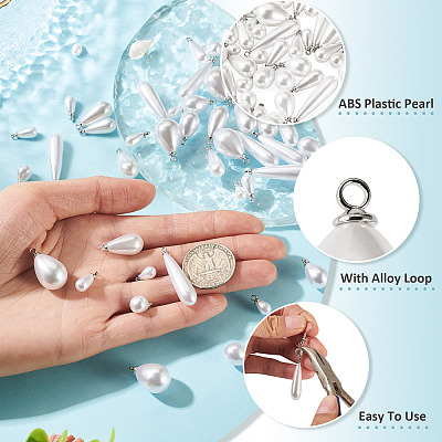 80Pcs 8 Styles ABS Plastic Pearl Pendants FIND-TA0010-50-1