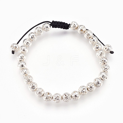 Electroplated Natural Lava Rock Braided Bead Bracelets BJEW-O162-H02-1