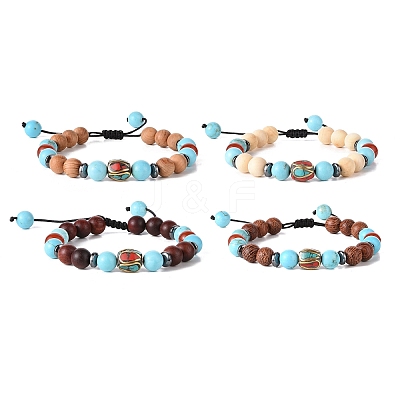 Wooden Braided Bead Bracelets Sets BJEW-JB09066-1