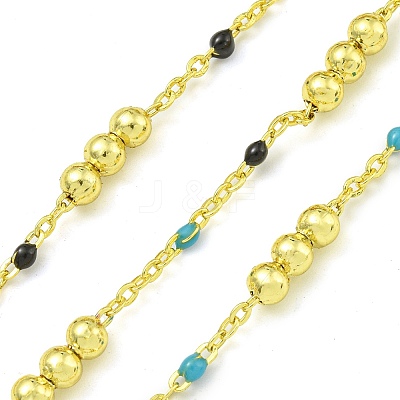 Brass Enamel Round Beaded Link Chain CHC-G022-07G-09-1