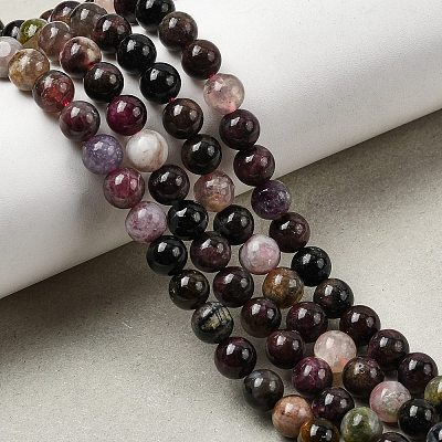 Round Natural Multicolor Tourmaline Beads Strands G-K068-13-6mm-01-1