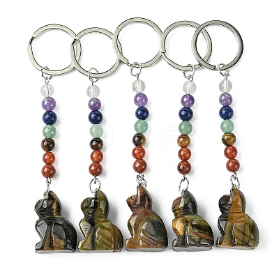 Cat Natural Tiger Eye Keychain KEYC-F040-11H-1
