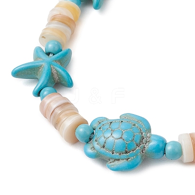 Synthetic Turquoise & Natural Freshwater Shell Beads Braided Bead Bracelets for Women BJEW-JB12024-02-1