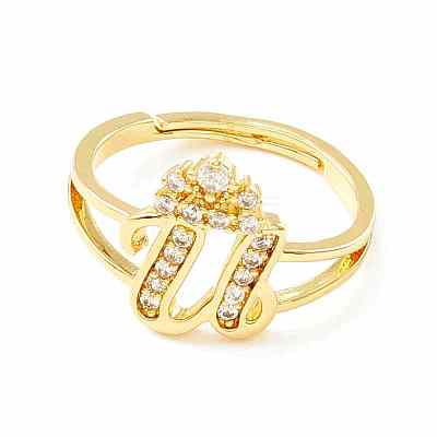 Clear Cubic Zirconia Initial Letter with Crown Adjustable Ring RJEW-M139-17U-1