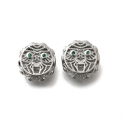 Brass Micro Pave Green Cubic Zirconia Beads KK-M318-44P-01-1