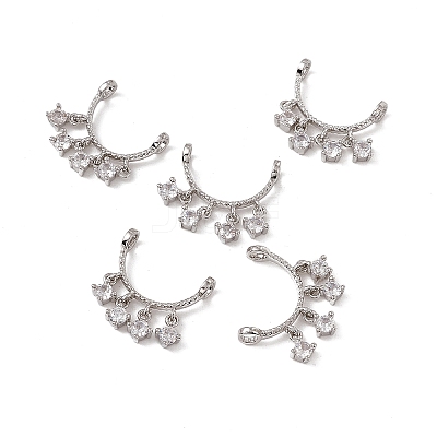 Rack Plating Brass Pave Clear Cubic Zirconia Connector Charms KK-C007-32P-1