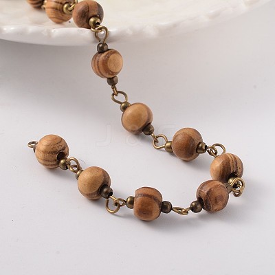 Round Handmade Wood Beaded Chains AJEW-JB00180-1