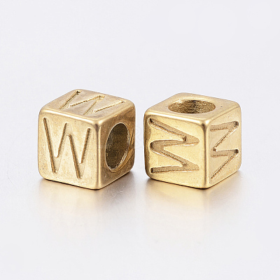 304 Stainless Steel Large Hole Letter European Beads STAS-H428-01G-W-1
