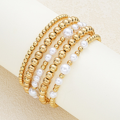 5Pcs CCB Round Beaded Stretch Bracelets WGF8C34-09-1