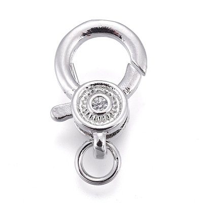 Rack Plating Brass Micro Pave Cubic Zirconia Lobster Claw Clasps ZIRC-M108-07A-P-1
