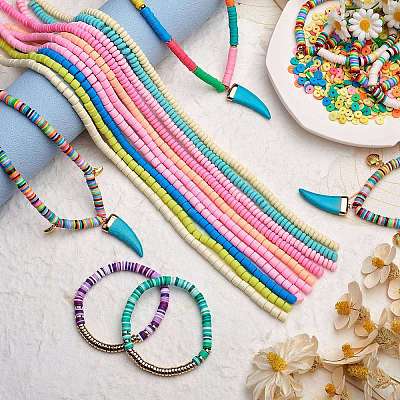 10 Strands 10 Colors Handmade Polymer Clay Beads Strands CLAY-SZ0001-97-1