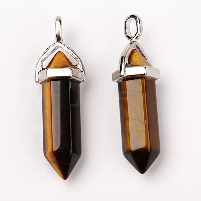 Natural Tiger Eye Double Terminated Pointed Pendants X-G-F295-05B-1