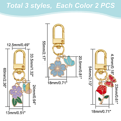 2 Sets Alloy Enamel Flower & Butterfly Pendant Decorations HJEW-WR0001-01-1
