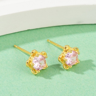 925 Sterling Silver Cubic Zirconia Stud Earrings EJEW-V019-02G-1