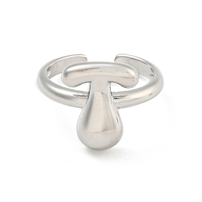 Brass Letter Open Cuff Rings for Women RJEW-G313-01T-P-1