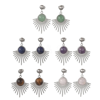 Natural Gemstone Stud Dangle Earrings EJEW-JE07269-02-1