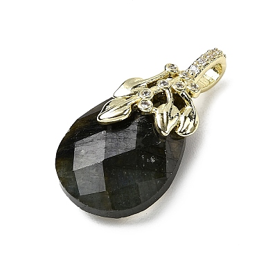 Natural Labradorite Faceted Teardrop Pendants KK-D021-03F-G-1