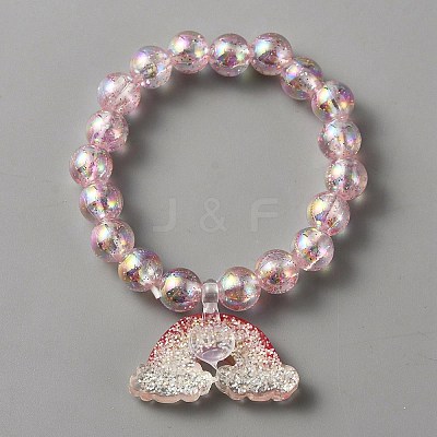 Cute Plastic Charm Stretch Bracelet with Round Beaded for Women BJEW-TAC0009-02B-1