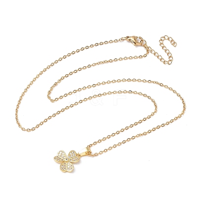 Brass Micro Pave Clear Cubic Zirconia Pendant 304 Stainless Steel Chain Necklaces for Women NJEW-D341-12B-G-1