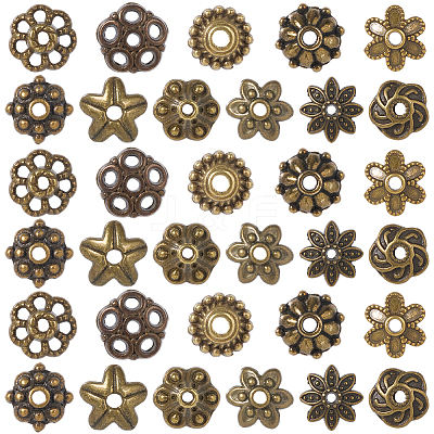 220Pcs 11 Styles Alloy Fancy Bead Caps TIBE-SP0001-19-1