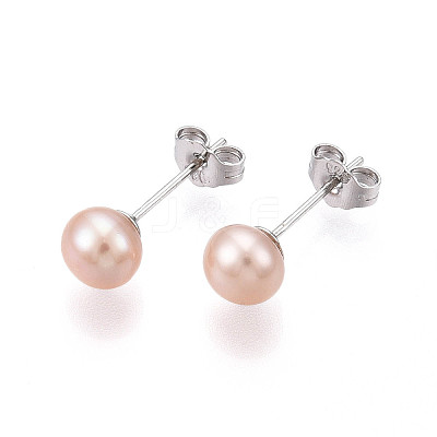 Pearl Ball Stud Earrings EJEW-Q701-01A-02-1