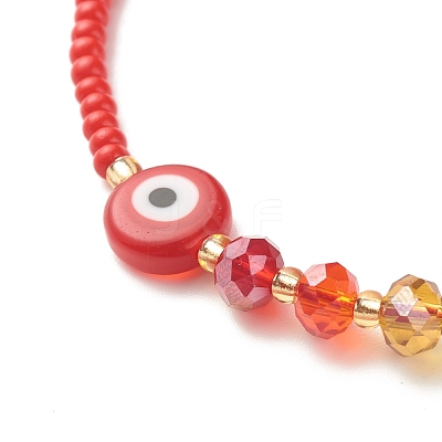 Flat Round Evil Eye Lampwork Braided Bead Bracelet BJEW-JB07234-01-1