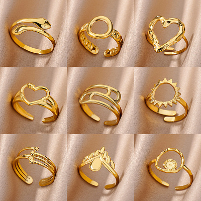 Simple Style 304 Stainless Steel Cuff Rings for Women FS-WGD177D-01-1