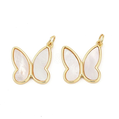 Brass Pave Natural White Shell Pendants KK-U058-30G-02-1