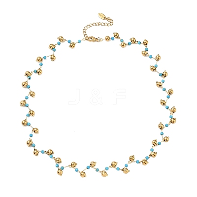 304 Stainless Steel & Faceted Round Synthetic Turquoise Beaded Necklaces for Women NJEW-C119-03A-1