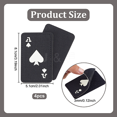 4Pcs Ace of Spades Playing Card Reflective Nylon and Polyester Hook and Loop Tapes AJEW-GA0009-03B-1