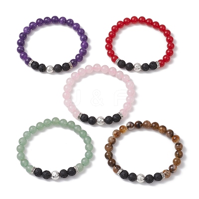 5Pcs Natural Gemstone Stretch Bracelets Sets BJEW-JB10956-1