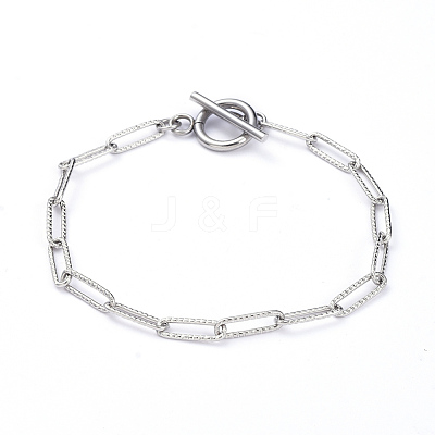 Tarnish Resistant 304 Stainless Steel Textured Paperclip Chain Bracelets X-BJEW-JB05112-1