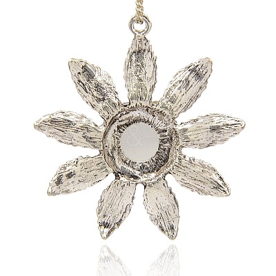 Antique Silver Plated Alloy Cat Eye Flower Big Pendants PALLOY-J225-01AS-1