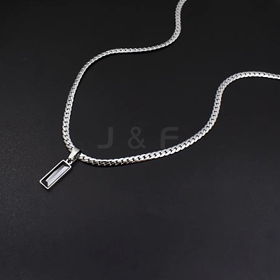 Rectangle 304 Stainless Steel Cubic Zirconia Snake Chain Pendant Necklaces FS-WGB1AC9-01-1