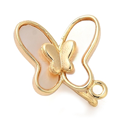 Brass with Natural Shell Fold Over Clasps KK-G505-27G-1