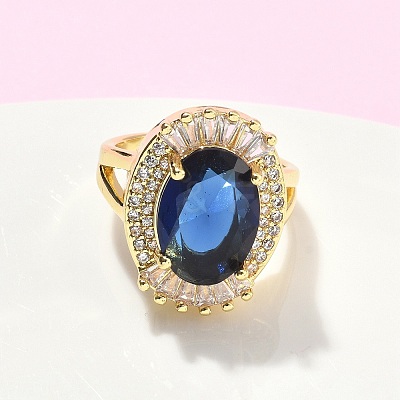 Brass Micro Pave Cubic Zirconia Adjustable Cuff Open Rings for Women RJEW-C131-01G-1