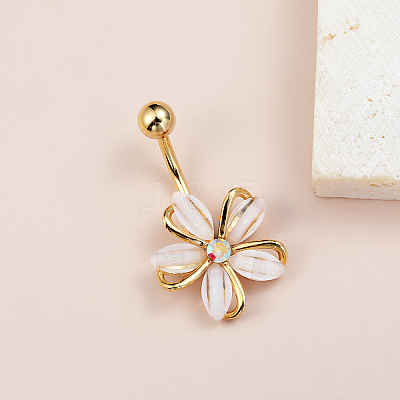 Flower Brass Cubic Zirconia Curved Barbell Belly Rings FS-WG56D26-01-1