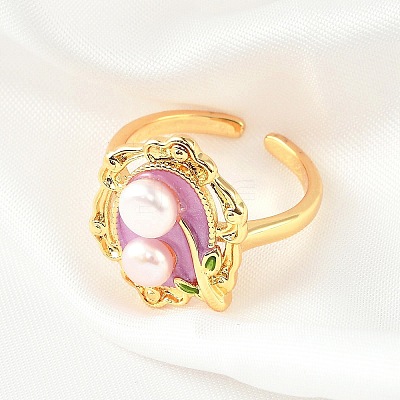 Brass Enamel Cuff Rings RJEW-K291-04G-01-1