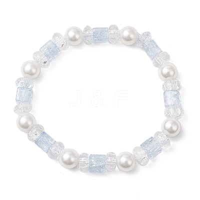 Crackle Glass & Shell Pearl Beaded Stretch Bracelets for Women BJEW-JB12384-02-1