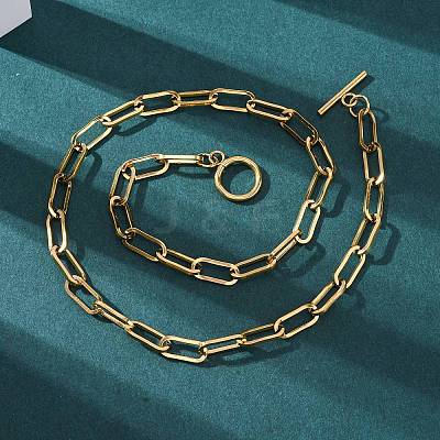Unisex PVD Vacuum Plating 304 Stainless Steel Paperclip Chain Necklaces NJEW-H215-02G-1