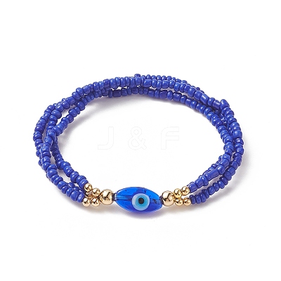 3Pcs 3 Color Evil Eye Lampwork & Glass Seed & Brass Beaded Triple Layer Multi-strand Bracelets Set for Women BJEW-JB09251-1