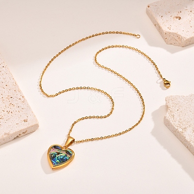 Stainless Steel Pave Natural Paua Shell Love Heart Peach Locket Pendant Cable Chain Necklaces for Women PW-WG7AB06-01-1