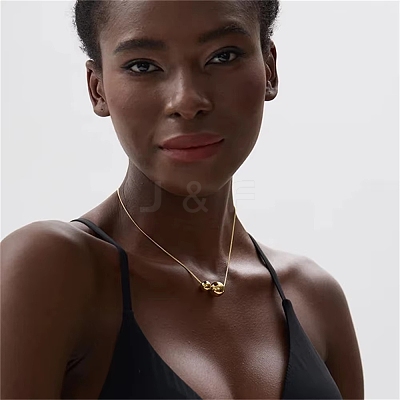 Minimalist 304 Stainless Steel Snake Chain Double Round Ball Pendant Necklaces for Women MF4676-1-1