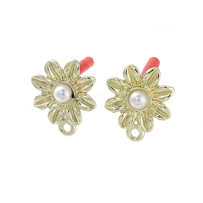 Rack Plating Golden Alloy with ABS Pearl Stud Earring Findings EJEW-B036-03G-14-1