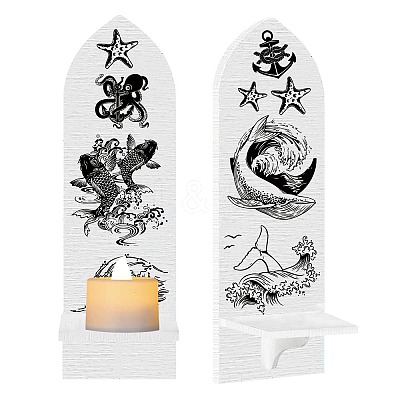 Boho Style Wall Mounted Wood Candle Holder Stand AJEW-WH0378-004-1
